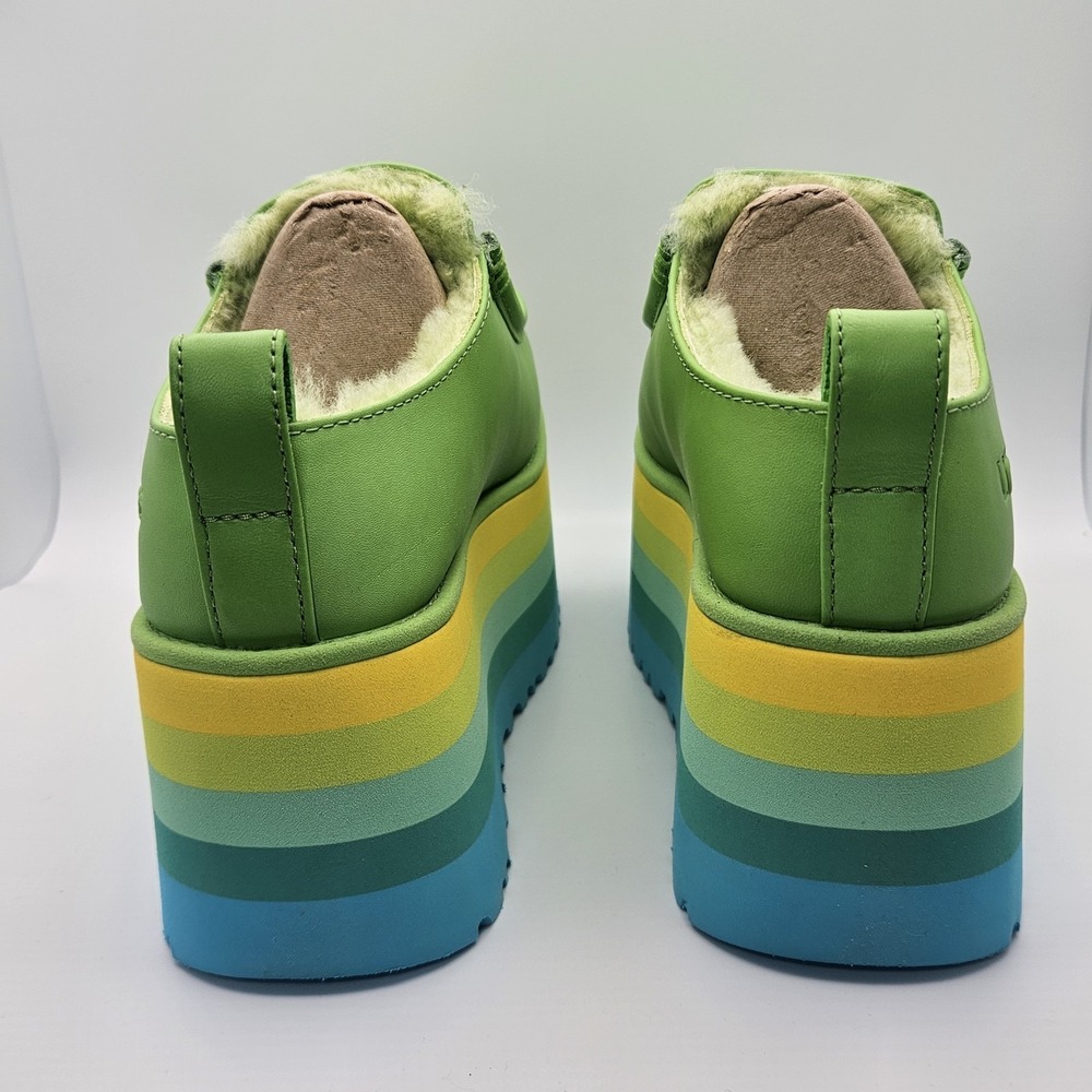 UGG URSEEN PLATFORM Green MULTI LEATHER WOOL ALL GENDER M6/W7 Festival Shoes - Picture 4 of 13